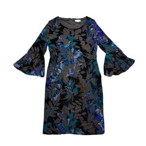 Calvin Klein Burnout Velvet Bell-Sleeve Dress Multicolor Womens 12 3/4 Sleeve